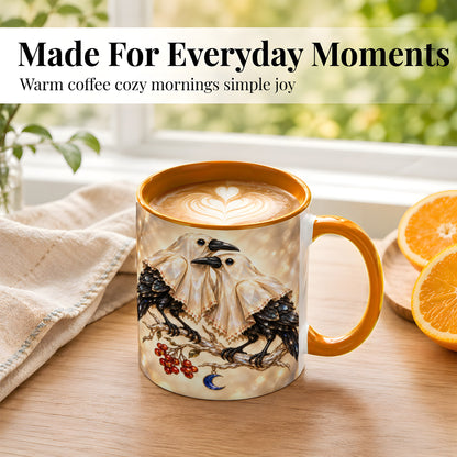 #pl[11oz|Orange] Crystal Raven Coffee Mug, Moonlit Bird Mug, Ceramic Cup