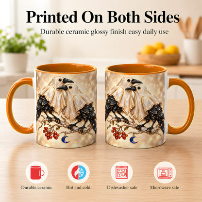 #pl[11oz|Orange] Crystal Raven Coffee Mug, Moonlit Bird Mug, Ceramic Cup