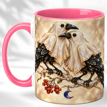 #pl[11oz|Pink] Crystal Raven Coffee Mug, Moonlit Bird Mug, Ceramic Cup