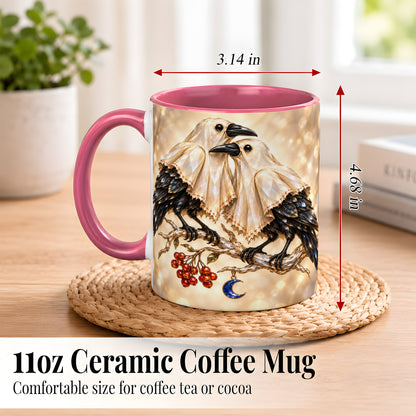 #pl[11oz|Pink] Crystal Raven Coffee Mug, Moonlit Bird Mug, Ceramic Cup