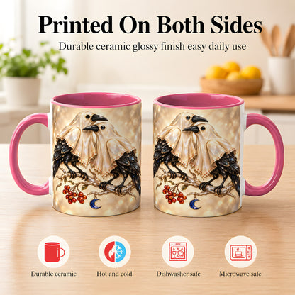 #pl[11oz|Pink] Crystal Raven Coffee Mug, Moonlit Bird Mug, Ceramic Cup