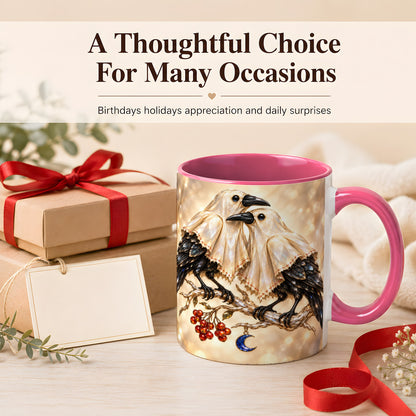 #pl[11oz|Pink] Crystal Raven Coffee Mug, Moonlit Bird Mug, Ceramic Cup
