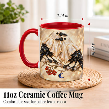 #pl[11oz|Red] Crystal Raven Coffee Mug, Moonlit Bird Mug, Ceramic Cup