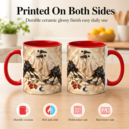#pl[11oz|Red] Crystal Raven Coffee Mug, Moonlit Bird Mug, Ceramic Cup