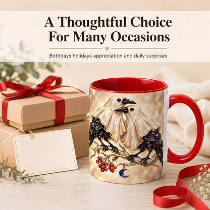 #pl[11oz|Red] Crystal Raven Coffee Mug, Moonlit Bird Mug, Ceramic Cup