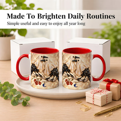 #pl[11oz|Red] Crystal Raven Coffee Mug, Moonlit Bird Mug, Ceramic Cup