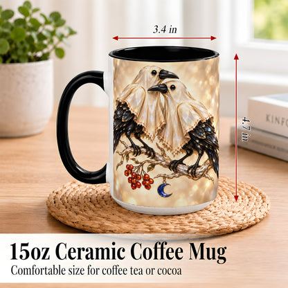 #pl[15oz|Black] Crystal Raven Coffee Mug, Moonlit Bird Mug, Ceramic Cup