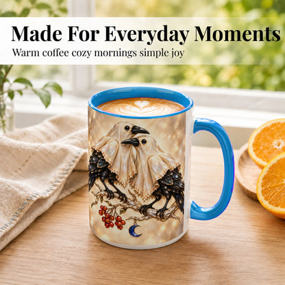 #pl[15oz|Blue] Crystal Raven Coffee Mug, Moonlit Bird Mug, Ceramic Cup