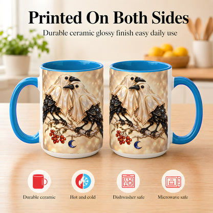 #pl[15oz|Blue] Crystal Raven Coffee Mug, Moonlit Bird Mug, Ceramic Cup