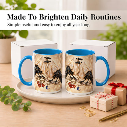 #pl[15oz|Blue] Crystal Raven Coffee Mug, Moonlit Bird Mug, Ceramic Cup