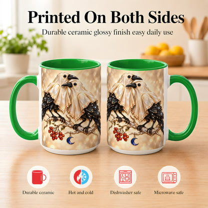 #pl[15oz|Green] Crystal Raven Coffee Mug, Moonlit Bird Mug, Ceramic Cup
