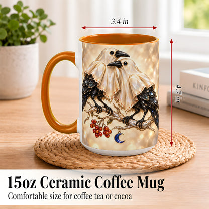 #pl[15oz|Orange] Crystal Raven Coffee Mug, Moonlit Bird Mug, Ceramic Cup