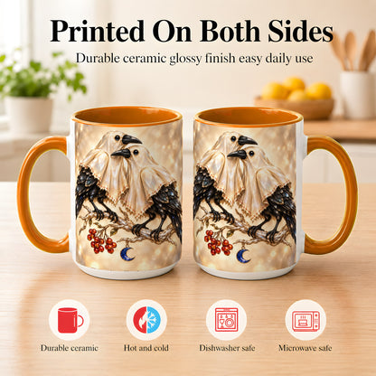 #pl[15oz|Orange] Crystal Raven Coffee Mug, Moonlit Bird Mug, Ceramic Cup