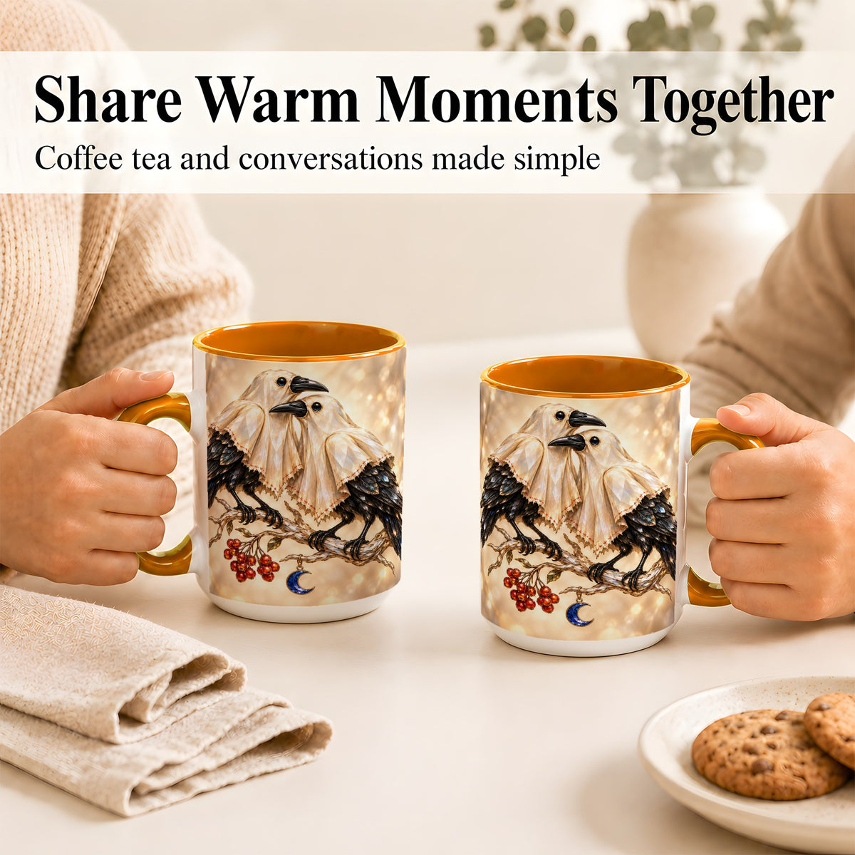 #pl[15oz|Orange] Crystal Raven Coffee Mug, Moonlit Bird Mug, Ceramic Cup