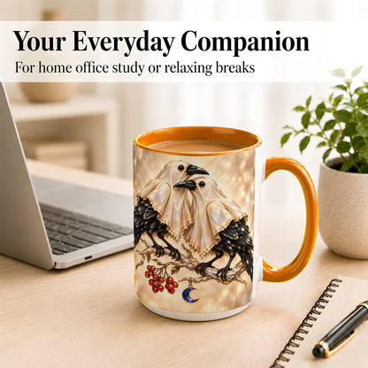 #pl[15oz|Orange] Crystal Raven Coffee Mug, Moonlit Bird Mug, Ceramic Cup