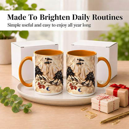 #pl[15oz|Orange] Crystal Raven Coffee Mug, Moonlit Bird Mug, Ceramic Cup
