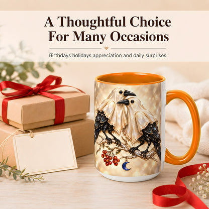 #pl[15oz|Orange] Crystal Raven Coffee Mug, Moonlit Bird Mug, Ceramic Cup