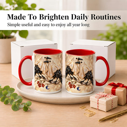 #pl[15oz|Red] Crystal Raven Coffee Mug, Moonlit Bird Mug, Ceramic Cup