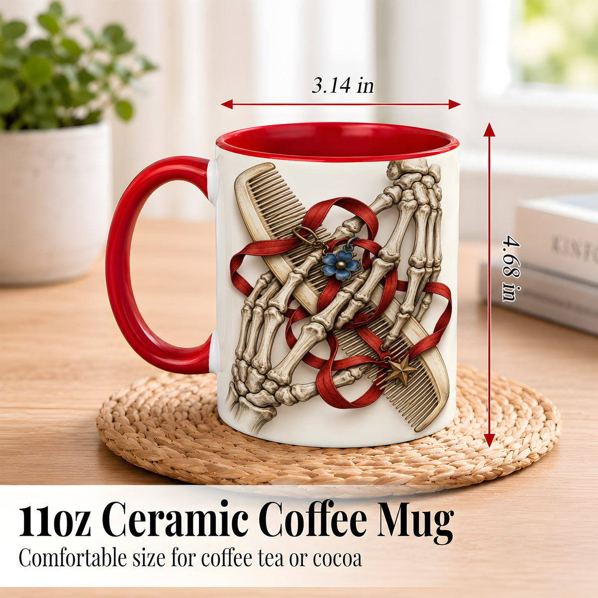 #pl[11oz|Red] Skeleton Hands Coffee Mug, Hair Comb Mug, Ceramic Cup