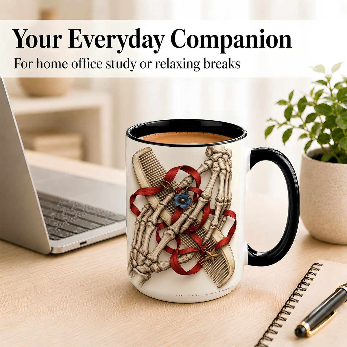 #pl[15oz|Black] Skeleton Hands Coffee Mug, Hair Comb Mug, Ceramic Cup