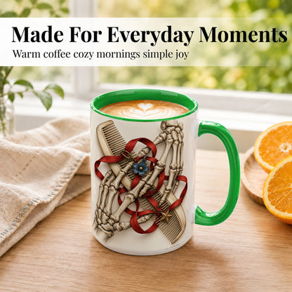 #pl[15oz|Green] Skeleton Hands Coffee Mug, Hair Comb Mug, Ceramic Cup