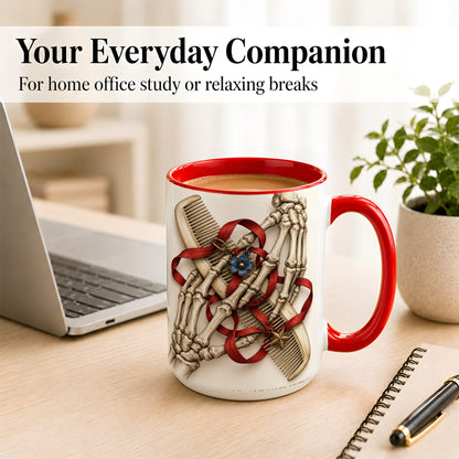 #pl[15oz|Red] Skeleton Hands Coffee Mug, Hair Comb Mug, Ceramic Cup