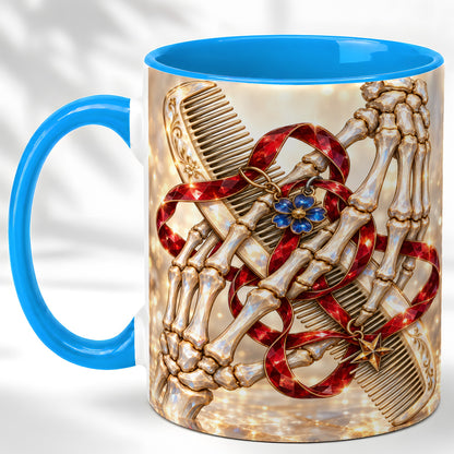 #pl[11oz|Blue] Gemstone Skeleton Hands Coffee Mug, Hair Comb Mug, Ceramic Cup