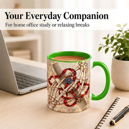 #pl[11oz|Green] Gemstone Skeleton Hands Coffee Mug, Hair Comb Mug, Ceramic Cup