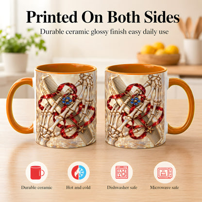 #pl[11oz|Orange] Gemstone Skeleton Hands Coffee Mug, Hair Comb Mug, Ceramic Cup