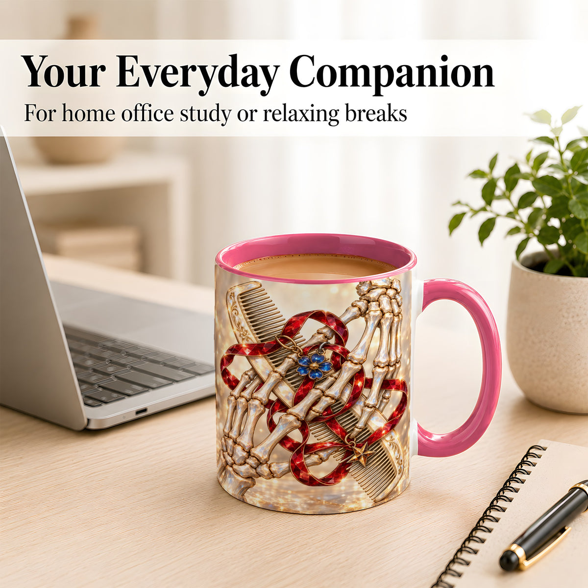 #pl[11oz|Pink] Gemstone Skeleton Hands Coffee Mug, Hair Comb Mug, Ceramic Cup