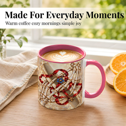 #pl[11oz|Pink] Gemstone Skeleton Hands Coffee Mug, Hair Comb Mug, Ceramic Cup