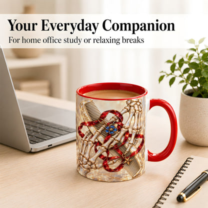 #pl[11oz|Red] Gemstone Skeleton Hands Coffee Mug, Hair Comb Mug, Ceramic Cup