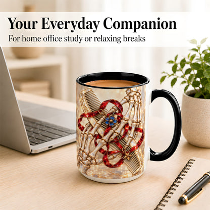 #pl[15oz|Black] Gemstone Skeleton Hands Coffee Mug, Hair Comb Mug, Ceramic Cup