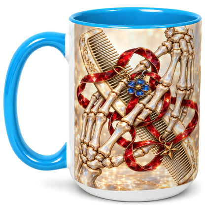 #pl[15oz|Blue] Gemstone Skeleton Hands Coffee Mug, Hair Comb Mug, Ceramic Cup