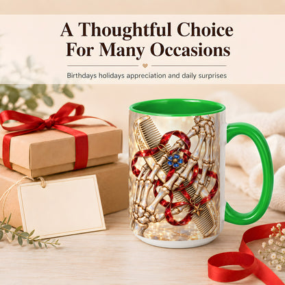 #pl[15oz|Green] Gemstone Skeleton Hands Coffee Mug, Hair Comb Mug, Ceramic Cup