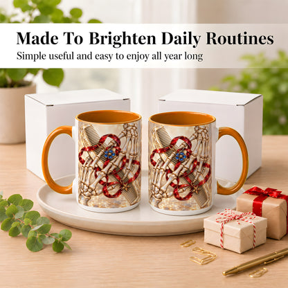 #pl[15oz|Orange] Gemstone Skeleton Hands Coffee Mug, Hair Comb Mug, Ceramic Cup