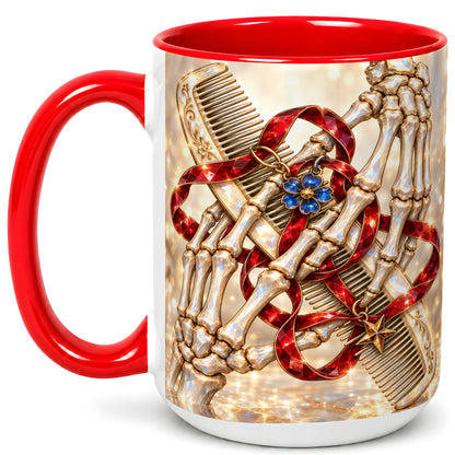 #pl[15oz|Red] Gemstone Skeleton Hands Coffee Mug, Hair Comb Mug, Ceramic Cup