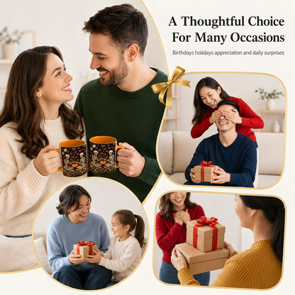 #pl[11oz|Orange] Skeleton Couple Coffee Mug, Pumpkin Hearts Mug, Ceramic Cup
