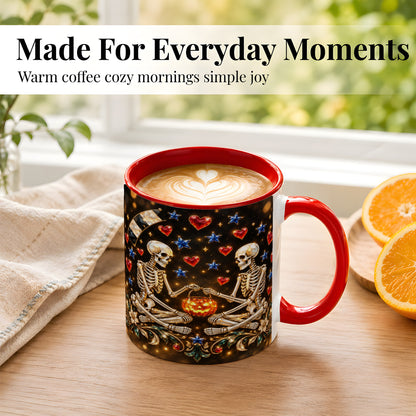 #pl[11oz|Red] Skeleton Couple Coffee Mug, Pumpkin Hearts Mug, Ceramic Cup