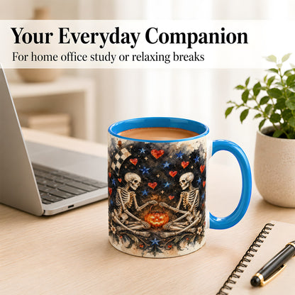 #pl[11oz|Blue] Skeleton Halloween Coffee Mug, Spooky Couple Mug, Ceramic Cup