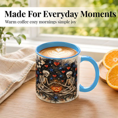 #pl[11oz|Blue] Skeleton Halloween Coffee Mug, Spooky Couple Mug, Ceramic Cup
