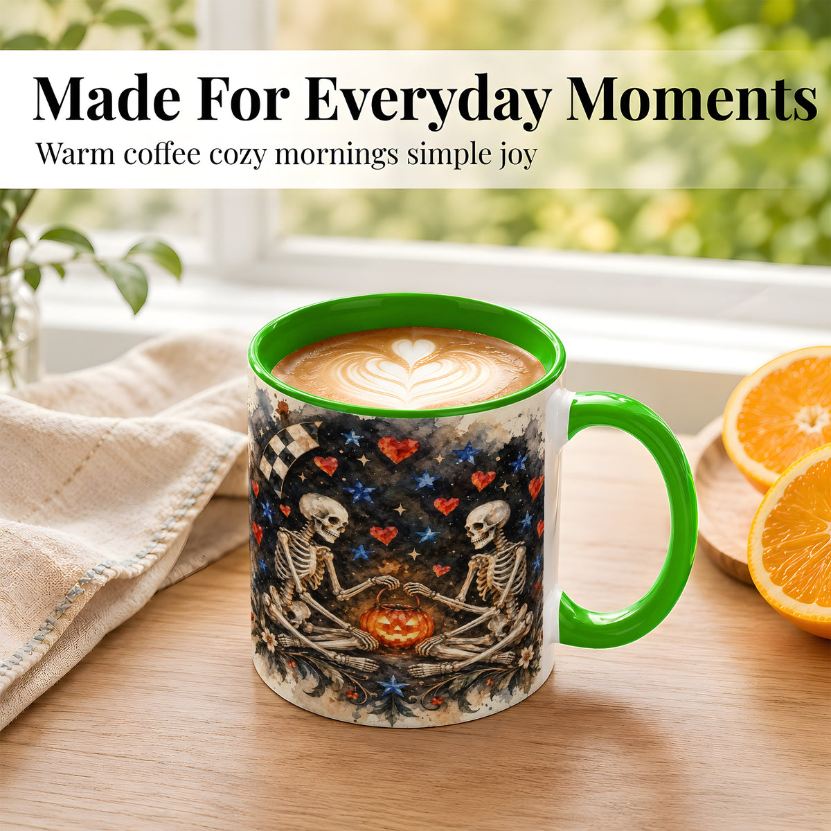 #pl[11oz|Green] Skeleton Halloween Coffee Mug, Spooky Couple Mug, Ceramic Cup