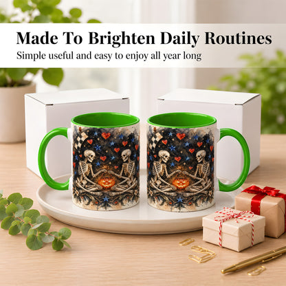 #pl[11oz|Green] Skeleton Halloween Coffee Mug, Spooky Couple Mug, Ceramic Cup