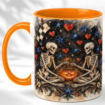 #pl[11oz|Orange] Skeleton Halloween Coffee Mug, Spooky Couple Mug, Ceramic Cup