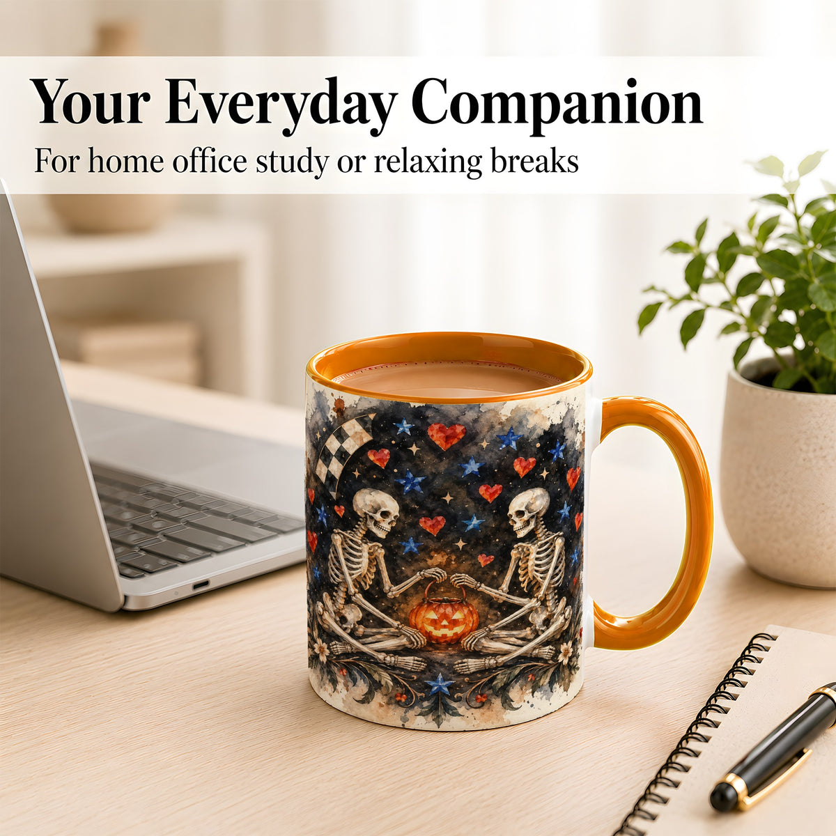 #pl[11oz|Orange] Skeleton Halloween Coffee Mug, Spooky Couple Mug, Ceramic Cup