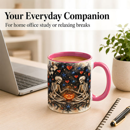 #pl[11oz|Pink] Skeleton Halloween Coffee Mug, Spooky Couple Mug, Ceramic Cup