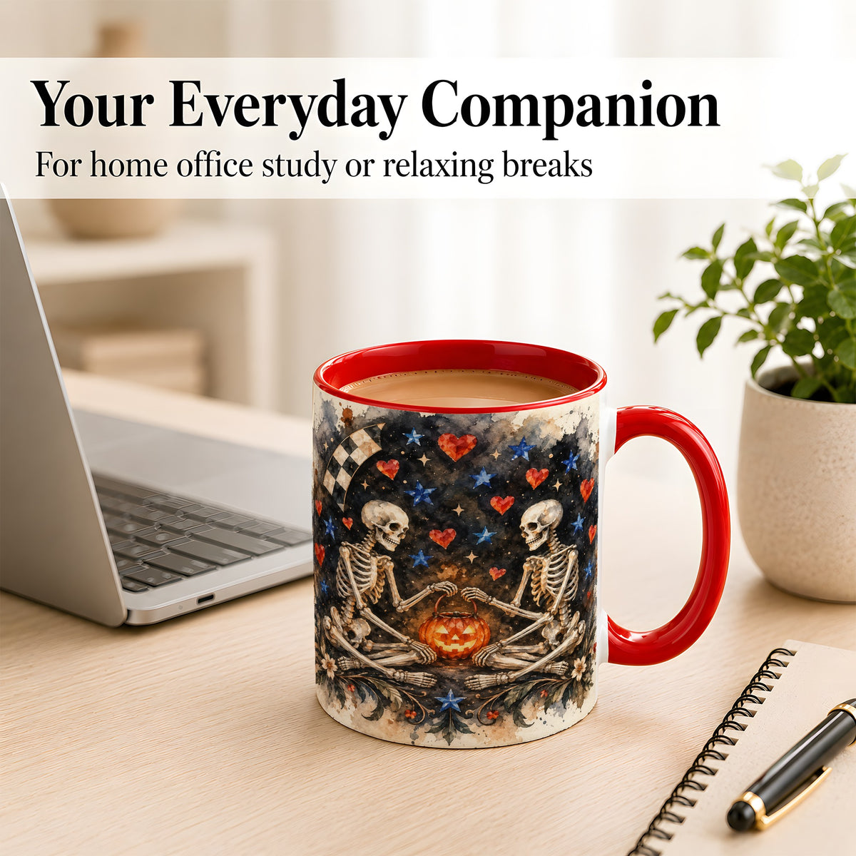 #pl[11oz|Red] Skeleton Halloween Coffee Mug, Spooky Couple Mug, Ceramic Cup