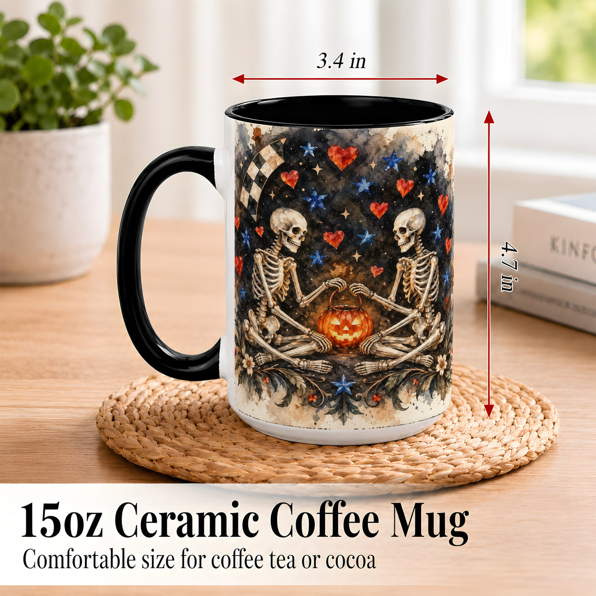 #pl[15oz|Black] Skeleton Halloween Coffee Mug, Spooky Couple Mug, Ceramic Cup