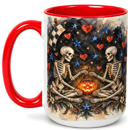 #pl[15oz|Red] Skeleton Halloween Coffee Mug, Spooky Couple Mug, Ceramic Cup