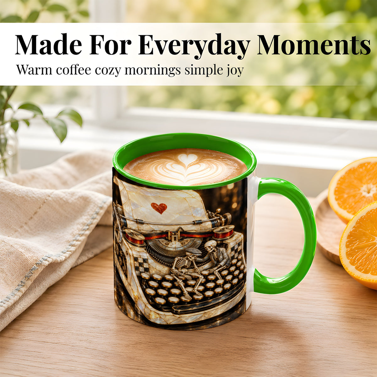 #pl[11oz|Green] Pearlescent Typewriter Coffee Mug, Skeleton Couple Mug, Ceramic Cup